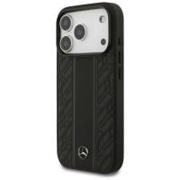 Mercedes Leather Laurel Leaves Stripes MagSafe Case for iPhone 17 Pro - Black