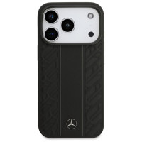 Mercedes Leather Laurel Leaves Stripes MagSafe Case for iPhone 17 Pro - Black