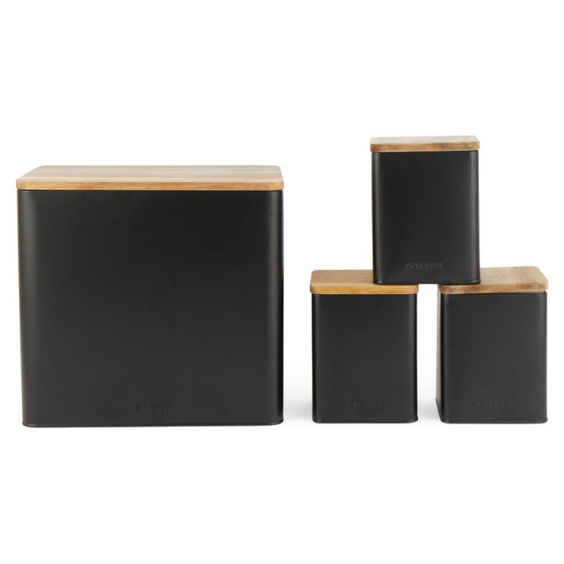 Salter BW129001EU7 Toronto 4-Piece Bread Bin & Canister Set - Black