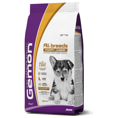 Gemon Dog ALL BREEDS Puppy & Junior with chicken & rice 3 kg - barība suņiem