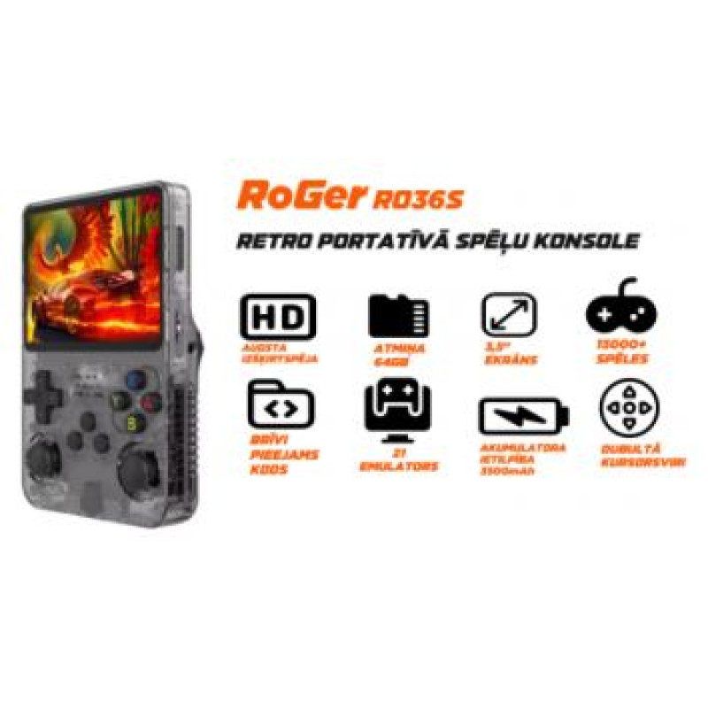 Roger Rokas spēļu konsole RoGer HD 3.5" Retro 21 emulators 15000+ spēles