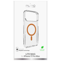 Puro Lite Mag TPU+PC Case Compatible with MagSafe for iPhone 17 Pro Max - Transparent with Orange Ring