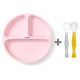 Babyono Silikona šķīvis 1482/02 pink+elastīgas karotes 1066 DĀVANA!