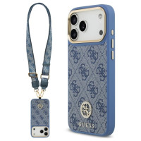 Guess 4G Strass Logo & Big Strap Metal Buttons MagSafe Case for iPhone 17 Pro Max - Blue