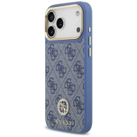 Guess 4G Strass Logo & Big Strap Metal Buttons MagSafe Case for iPhone 17 Pro Max - Blue