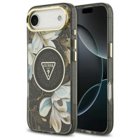 Guess IML Glitter Flowers Triangle MagSafe case for iPhone Air - black