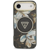 Guess IML Glitter Flowers Triangle MagSafe case for iPhone Air - black