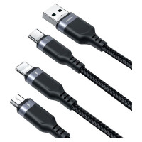 Joyroom Kabel Joyroom S-A18 3w1 3,5A USB-A - Lightning+USB-C+MicroUSB 1,2m - czarny