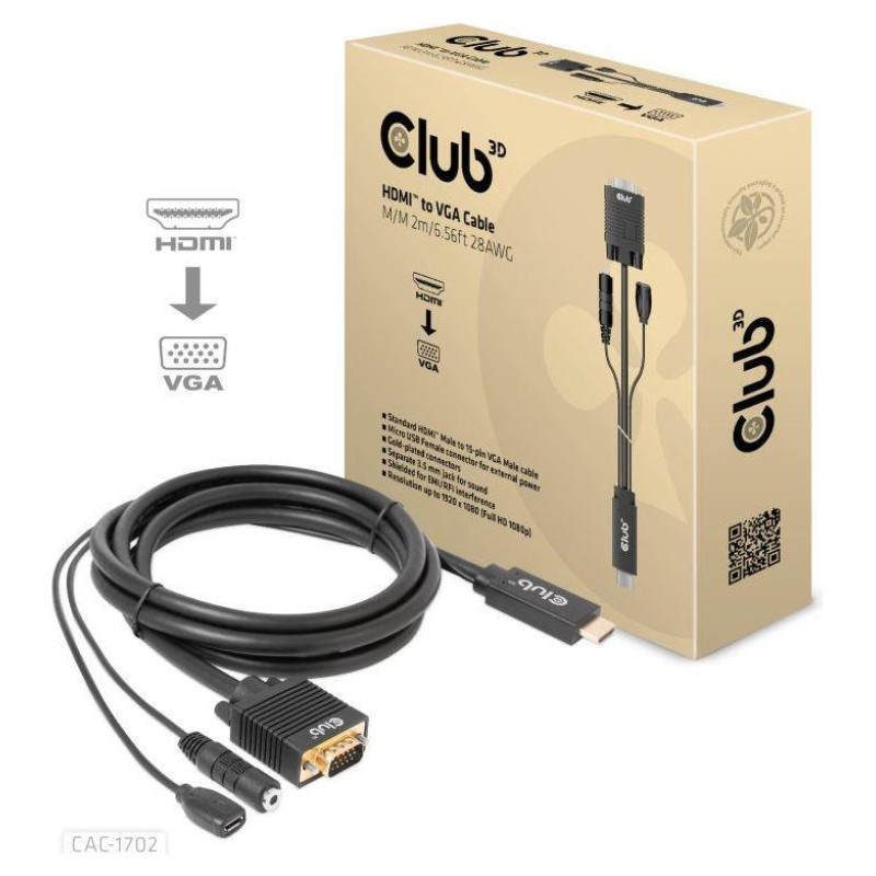 Club3D CABLE HDMI TO VGA 2M/M/M CAC-1712 CLUB3D