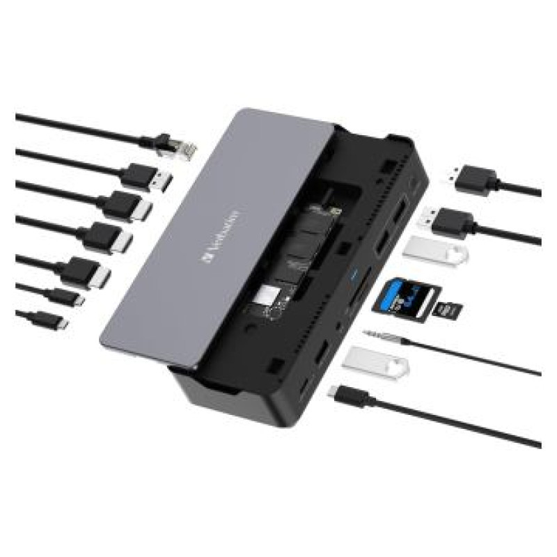 Verbatim USB centrmezgls Verbatim USB-C Pro Docking Station 15 in 1 with 256 GB SSD