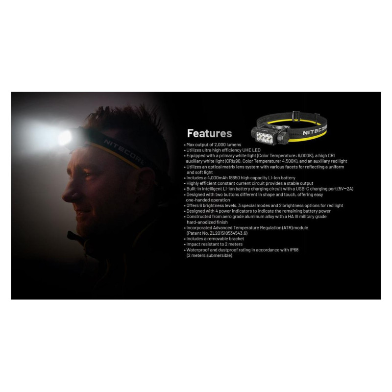 Nitecore HEADLAMP H SERIES 2000 LUMENS/HC65 UHE NITECORE