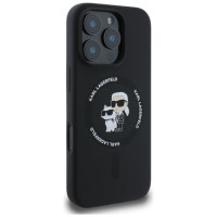 Karl Lagerfeld Silicone Karl&Choupette Heads Ring MagSafe Case for iPhone 16 Pro - Black