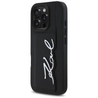 Karl Lagerfeld HC Grained PU Cardslot Metal Signature iPhone 16 Pro Max Case - Black