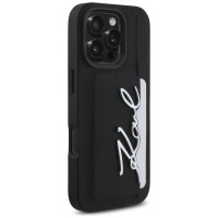 Karl Lagerfeld HC Grained PU Cardslot Metal Signature iPhone 16 Pro Max Case - Black