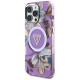 Guess Glitter Flowers Triangle Buttons MagSafe Case for iPhone 16 Pro Max Purple