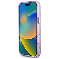 Guess Glitter Flowers Triangle Buttons MagSafe Case for iPhone 16 Pro Max Purple