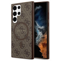 Guess 4G Collection Leather Metal Logo MagSafe Case for Samsung Galaxy S24 Ultra - Brown