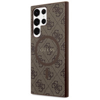 Guess 4G Collection Leather Metal Logo MagSafe Case for Samsung Galaxy S24 Ultra - Brown