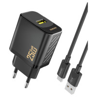 Dudao A27STEU 25W GaN USB-A Wall Charger with USB-A - USB-C Cable - Black