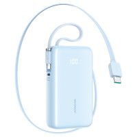 Joyroom JR-PR2L 10000mAh 35W Power Bank with Built-in Retractable USB-C Cable and Lightning Lanyard Cable - Blue