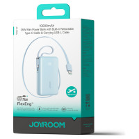 Joyroom JR-PR2L 10000mAh 35W Power Bank with Built-in Retractable USB-C Cable and Lightning Lanyard Cable - Blue