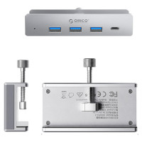 Orico MH4PC Hub Clamp-Mounted USB-C / 3x USB-A 3.0 + 1x USB-C 3.0 - Silver
