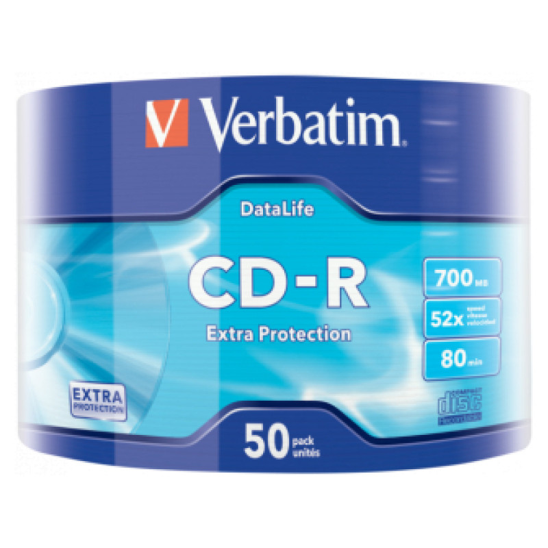 Verbatim Matricas CD-R Verbatim Data Life 700MB 1x-52X Extra Protection 50 Pack Wrap Spindle