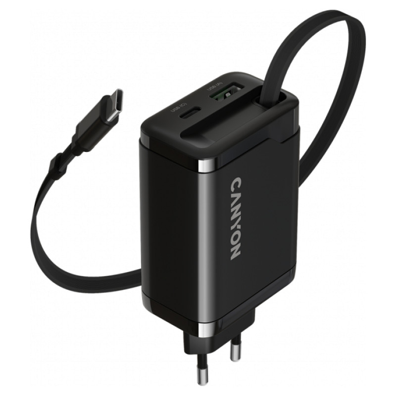 Canyon charger OnCharge 65RC Build-In Cable USB-C 65W 1xPD 1xQC EU Black