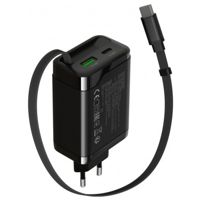 Canyon charger OnCharge 65RC Build-In Cable USB-C 65W 1xPD 1xQC EU Black