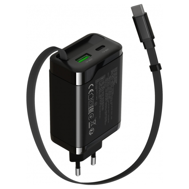 Canyon charger OnCharge 65RC Build-In Cable USB-C 65W 1xPD 1xQC EU Black