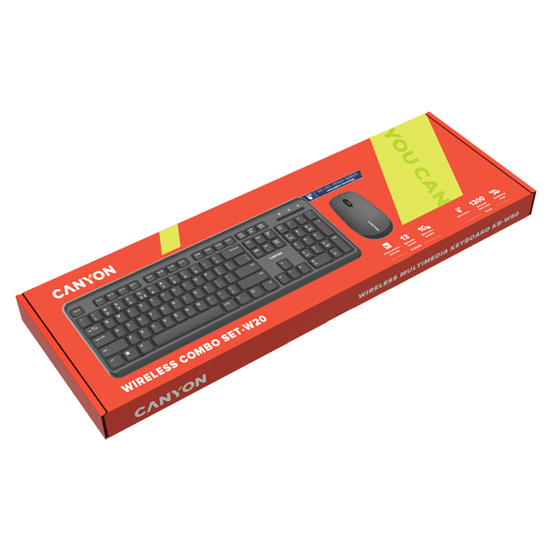 Canyon SET-W20 UK/US Keyboard+Mouse Velvet Wireless Black