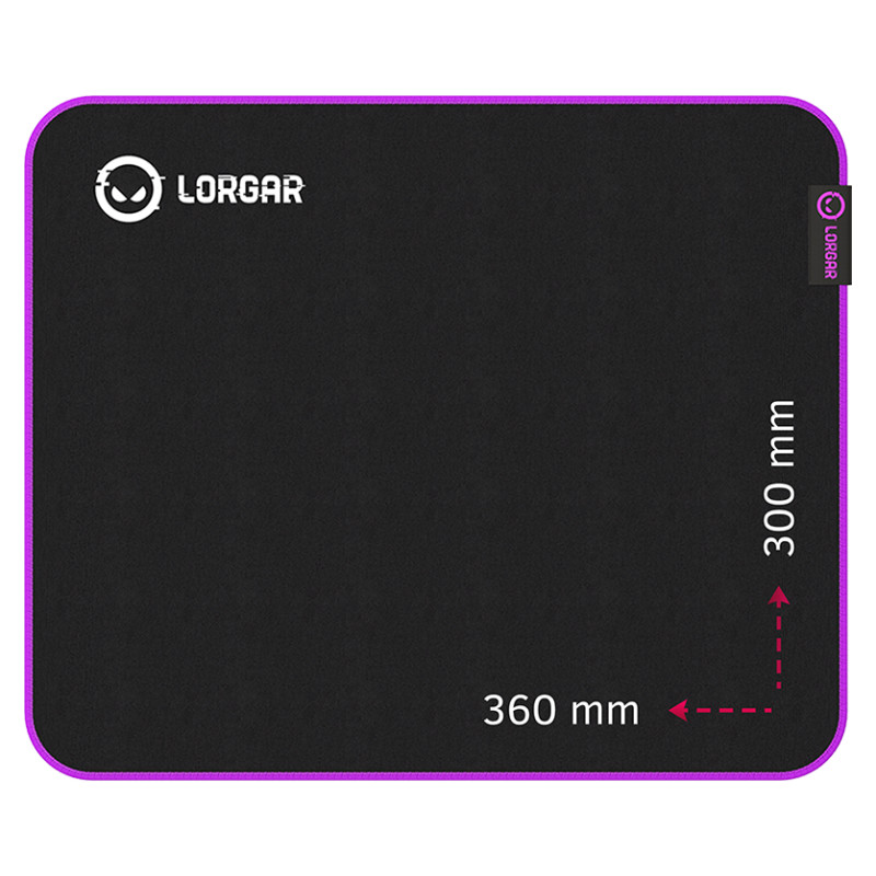 Lorgar Main 313, Gaming mouse pad, High-speed surface, Purple anti-slip rubber base, size: 360mm x 300mm x 3mm, weight 0.195kg