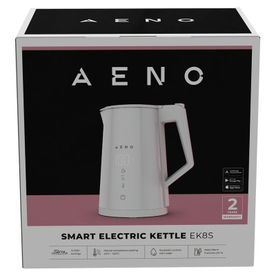 Aeno Electric Kettle EK8S Smart: 1850-2200W, 1.7L, Strix, Double-walls, Temperature Control, Keep warm Function, Control via Wi-Fi, LED-display, Non-heating body, Auto Power Off, Dry tank Protection