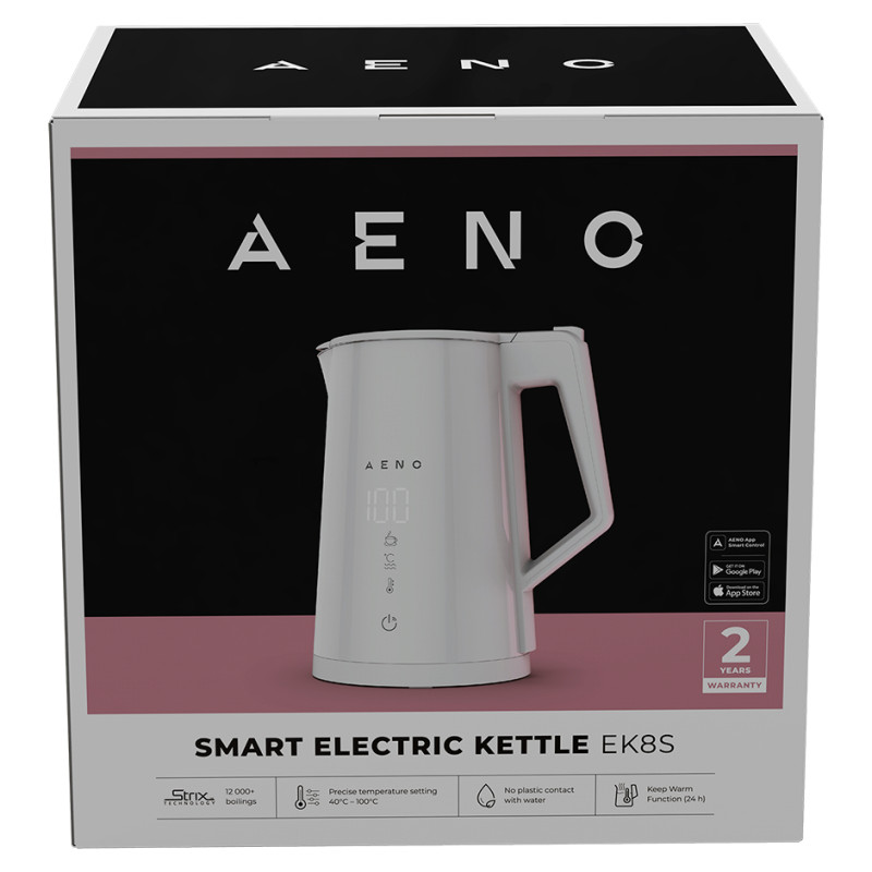 Aeno Electric Kettle EK8S Smart: 1850-2200W, 1.7L, Strix, Double-walls, Temperature Control, Keep warm Function, Control via Wi-Fi, LED-display, Non-heating body, Auto Power Off, Dry tank Protection