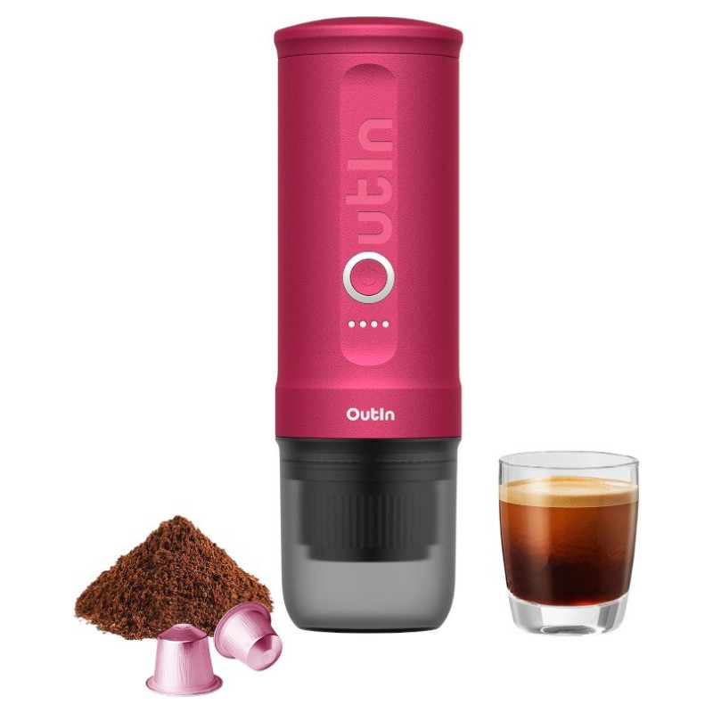 Outin Nano Espresso Machine, model OTEM-01, color Crimson Red