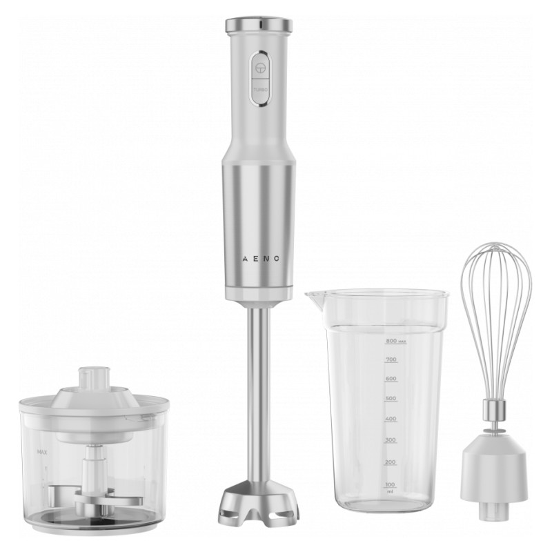 Aeno Hand Blender, 1200W in CB, White, Tiger Teeth Cutter, Whisk, Food Processor, Cup