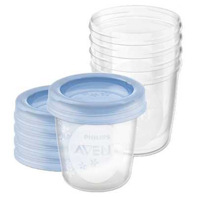 Philips Avent Prece ar bojātu iepakojumu- Philips Avent trauki ar vāciņiem krūts piena/ēdiena uzglabā&scaron;anai 180 ml (5gab) - - SCF619/05-B