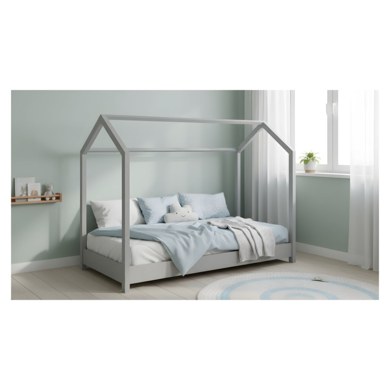 Emis Montessori bērnu gulta "Pine" 90x180 / Pelēks (RAL 7040) / Jā