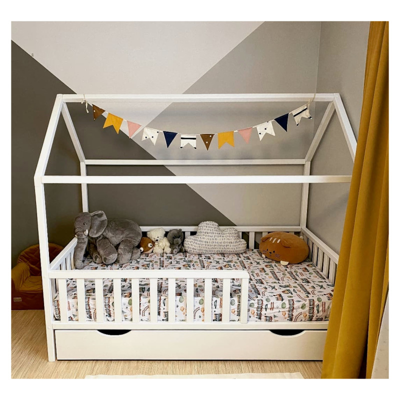 Emis Montessori bērnu gulta "Side" 80x160 / Balts + pelēks (RAL 7040) / Jā