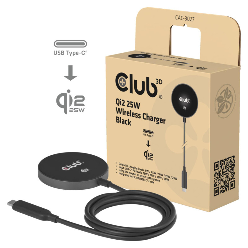 Club3D MOBILE CHARGER QI2 MAGSAFE/25W BLACK CAC-3027 CLUB3D