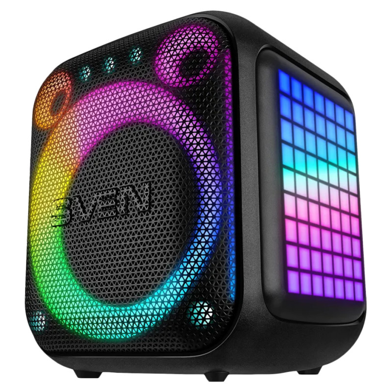 Sven PS-880, black, power output 110W (RMS), TWS, Bluetooth, FM, USB, microSD, LED-display, lithium battery