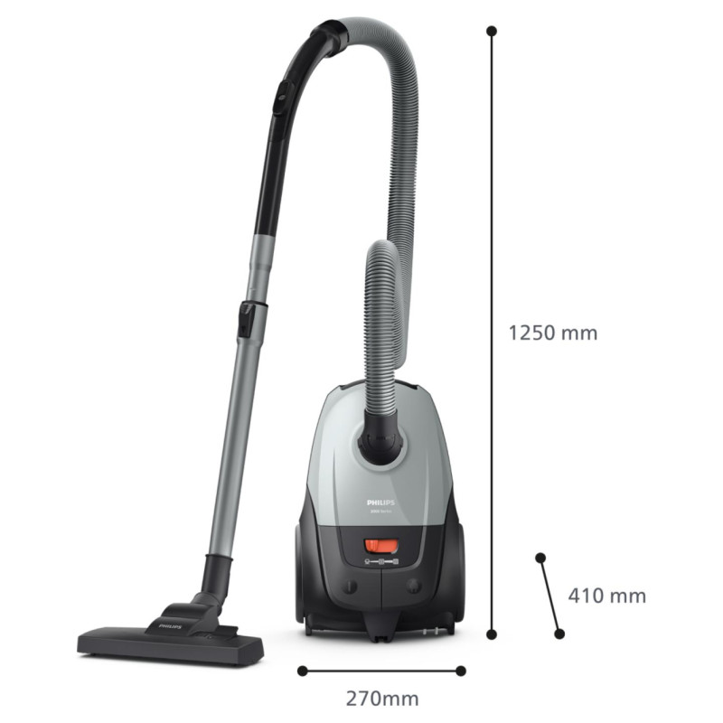 Philips Vacuum Cleaner|PHILIPS|Input power 850 W|Dust capacity 3 L|Cylinder vacuum|Cleaning type Dry|Dust container Dust bag|Colour Black/Grey|XD2142/12