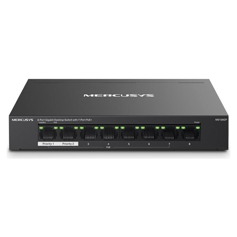 Mercusys Switch|MERCUSYS|MS108GP|Desktop/pedestal|8x10Base-T / 100Base-TX / 1000Base-T|PoE+ ports 7|MS108GP