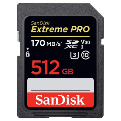 Sandisk Extreme PRO 512GB SDXC Memory Card + 2 years RescuePRO Deluxe up to 200MB/s & 140MB/s Read/Write speeds, UHS-I, Class 10, U3, V30