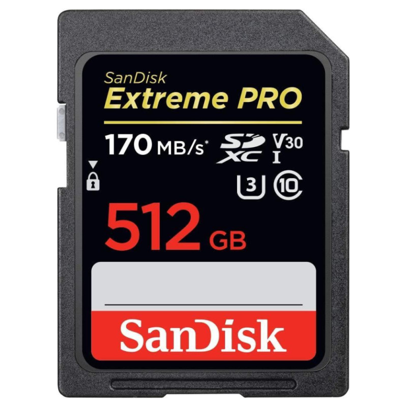 Sandisk Extreme PRO 512GB SDXC Memory Card + 2 years RescuePRO Deluxe up to 200MB/s & 140MB/s Read/Write speeds, UHS-I, Class 10, U3, V30