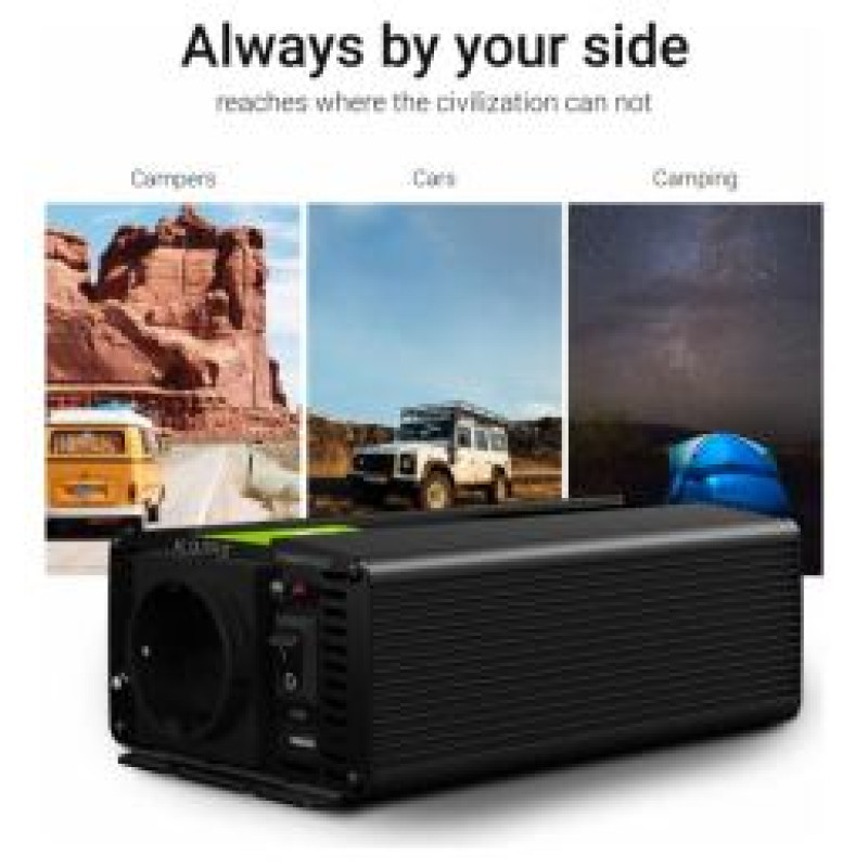 Green Cell Strāvas pārveidotājs Green Cell 12V to 230V 300W/ 600W Pure Sine wave