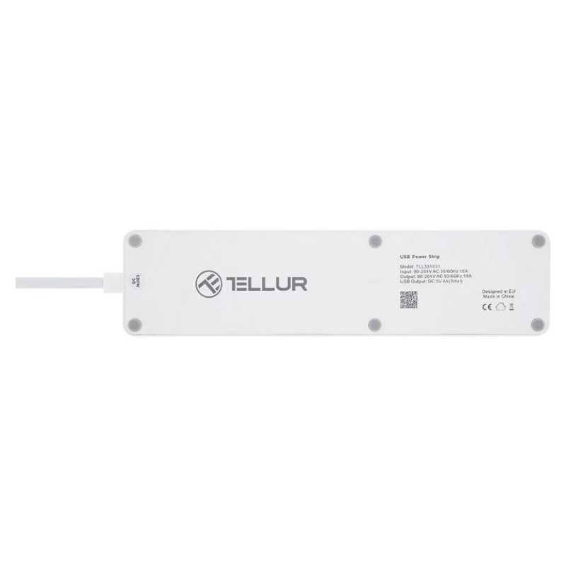 Tellur WiFi Power Strip, 3 Outlets, 4*USB 4A, 2200W, 10A, 1.8m