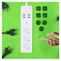 Tellur WiFi Power Strip, 3 Outlets, 4*USB 4A, 2200W, 10A, 1.8m
