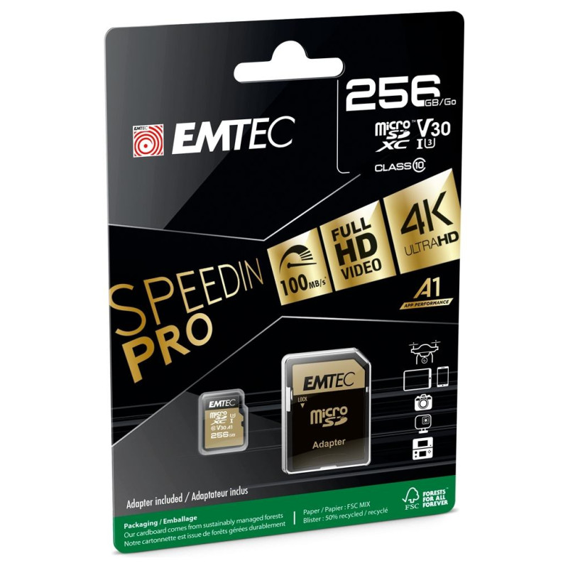 Emtec mSD 256GB UHS-I U3 V30 SpeedIN Pro
