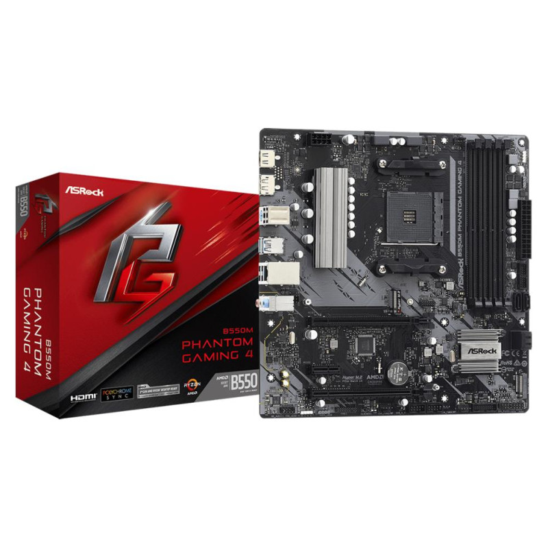 Asrock Mainboard|ASROCK|AMD B550|SAM4|MicroATX|1xPCI-Express 3.0 1x|1xPCI-Express 3.0 4x|2xM.2|1xPCI-Express 4.0 16x|Memory DDR4|Memory slots 4|1xHDMI|1xDisplayPort|2xAudio-In|1xAudio-Out|2xUSB 2.0|4xUSB 3.2|1xPS/2|1xRJ45|B550MPHANTOMGAMING4